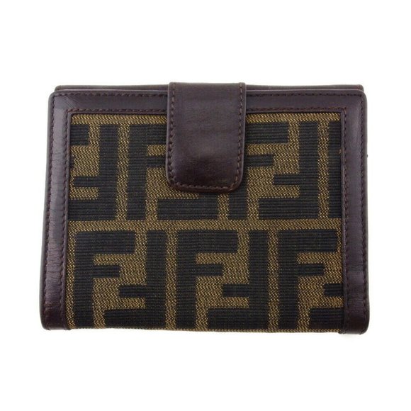 FENDI W Wallet Zukka Beige Canvas x Leather Authentic